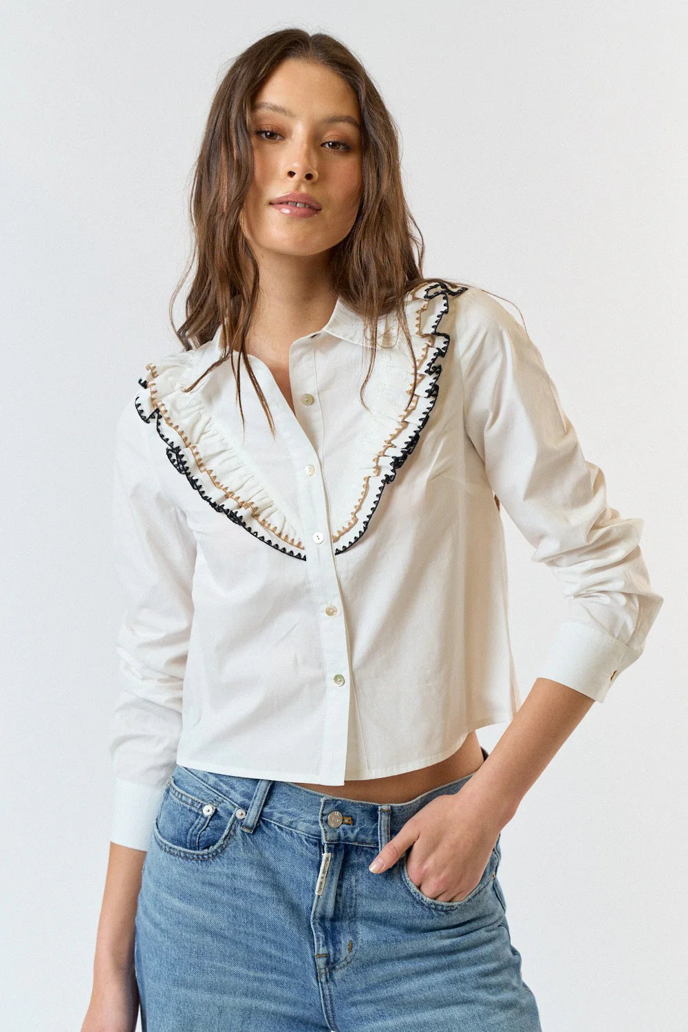 Lora Long Sleeve Collar Button Down Top