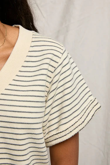 Briggs Stripe french terry v neck sweatshirt