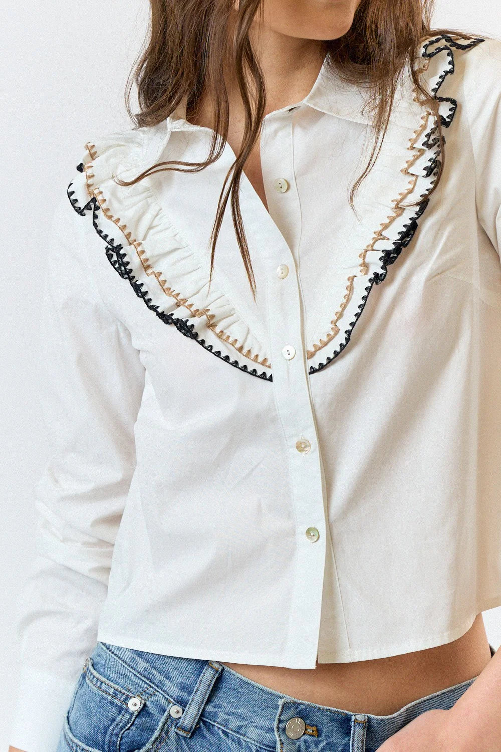 Lora Long Sleeve Collar Button Down Top