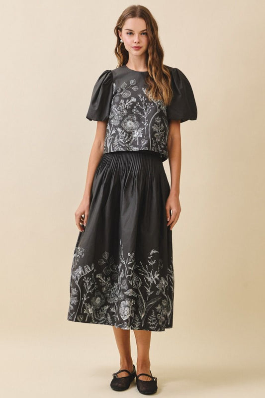 Black Detailed Midi Skirt
