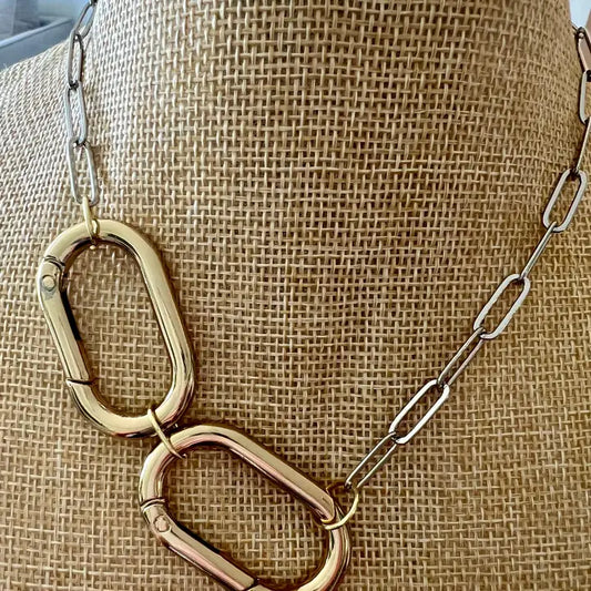 Mixed Metal Double Carabiner Statement Necklace