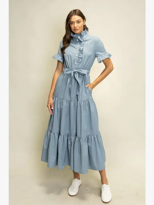 Blue ruffled collar dress