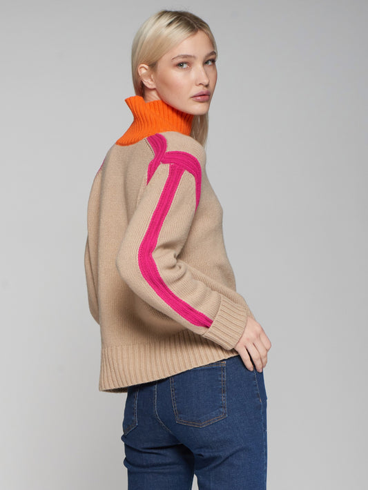 KNITWEAR BEIGE TURTLENECK JUMPER NEON PINK