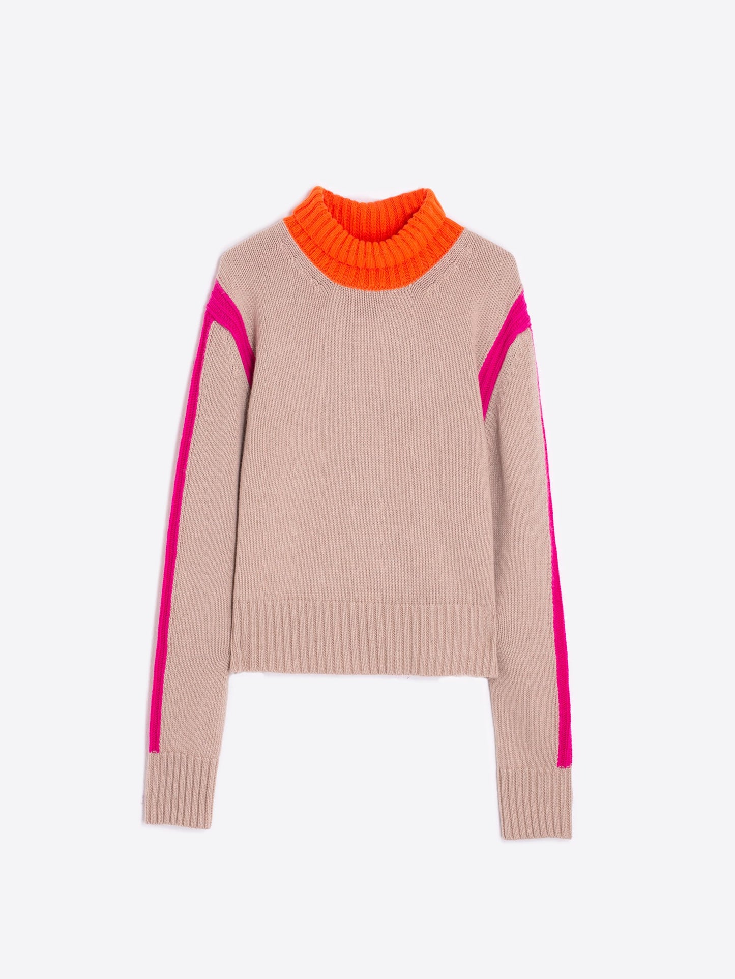 KNITWEAR BEIGE TURTLENECK JUMPER NEON PINK