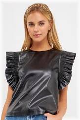 Ruffle Sleeve Leather Top