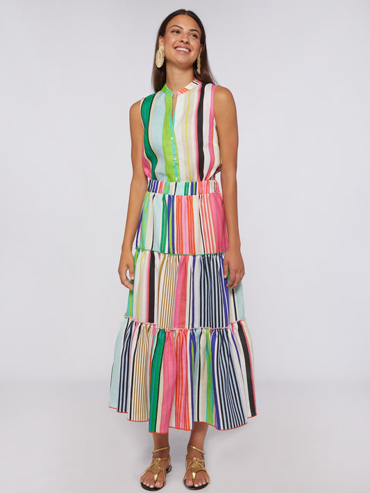 Lorenza Stripe Linen Skirt