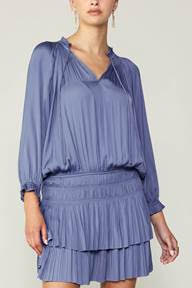 Pleated Mini Dress Dusty Blue