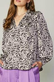 Jarquard Paisley Long Sleeve Blouse